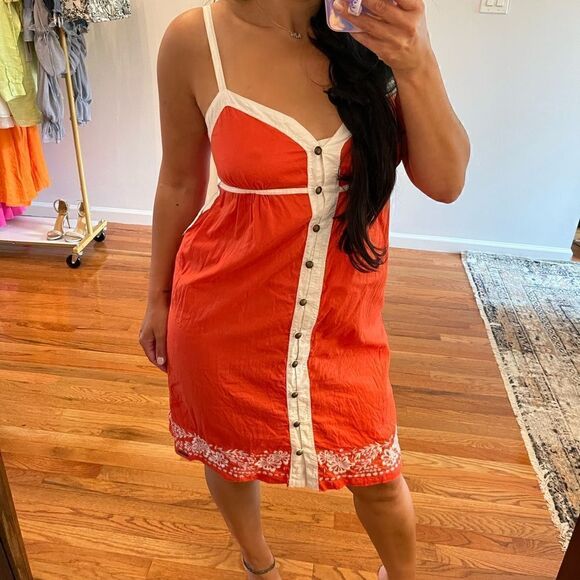 ROXY Orange & White Embroidered Sundress | SZ M - Picture 3 of 17